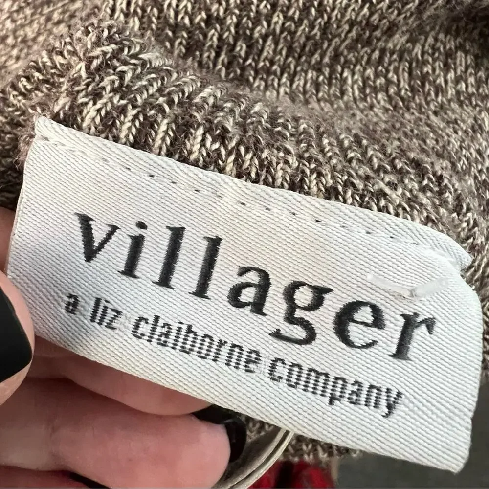 Y2K Liz Claiborne Brown Knit Cotton Sweater Turtleneck Ribbed Pullover size XL